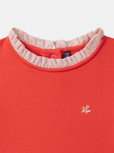 Розова рокля от два материала – едноцветна и на каре, за момиче