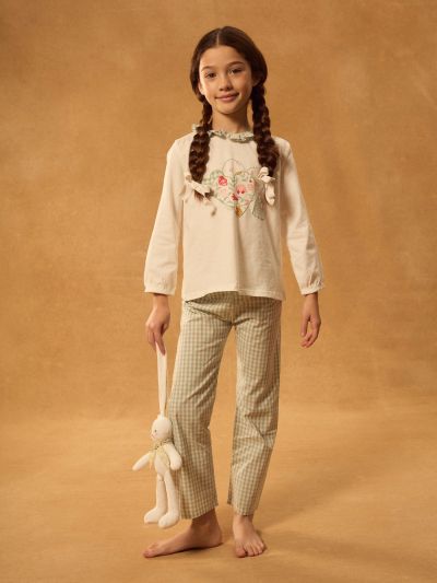 ЗЕЛЕНА  ПИЖАМА С ПРИНТ СЪРЦА ЗА МОМИЧЕ