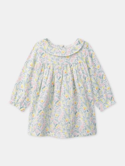 КОМПЛЕКТ РОКЛЯ С ФЛОРАЛЕН ПРИНТ + РОЗОВ КЛИН + ЛЕНТА ЗА ГЛАВА ЗА НОВОРОДЕНО МОМИЧЕ