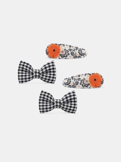 Комплект от 4 фиби с флорални мотиви и панделки за момиче