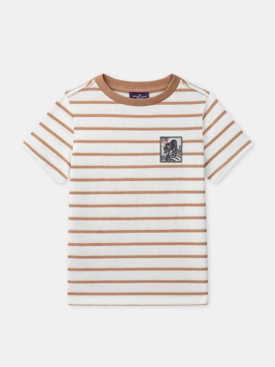 ЕКРЮ ТЕНИСКА С КАФЯВИ РАЙЕТА ЗА МОМЧЕ